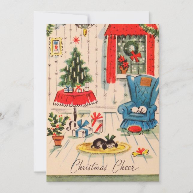 Vintage Christmas Living room Scene Holiday Card (Front)