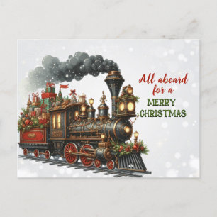 Vintage Christmas Locomotive Train Postcard