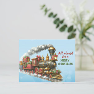 Vintage Christmas Locomotive Train Postcard