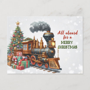 Vintage Christmas Locomotive Train Postcard