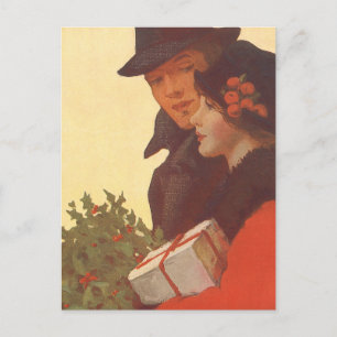 Vintage Christmas, Love and Romance Gift Shopping Holiday Postcard