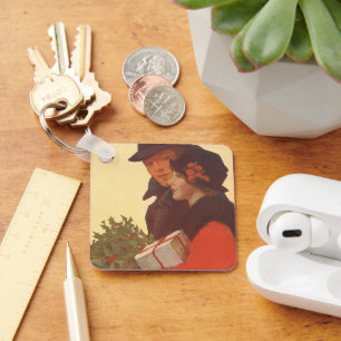 Vintage Christmas, Love and Romance Gift Shopping Keychain