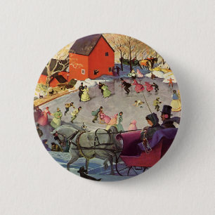 Vintage Christmas, Love and Romance Sleigh 2 Inch Round Button