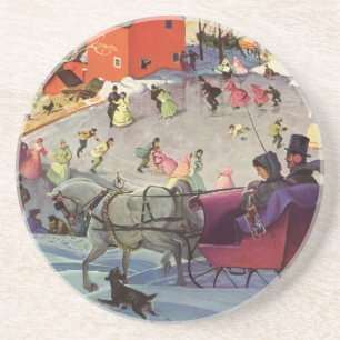 Vintage Christmas, Love and Romance Sleigh Coaster