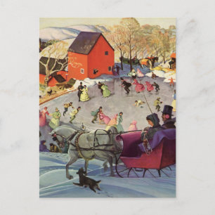 Vintage Christmas, Love and Romance Sleigh Holiday Postcard