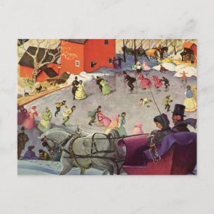 Vintage Christmas, Love and Romance Sleigh Holiday Postcard