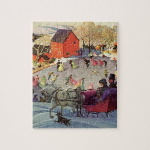 Vintage Christmas, Love and Romance Sleigh Jigsaw Puzzle