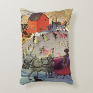 Vintage Christmas, Love and Romance Sleigh Ride Accent Pillow