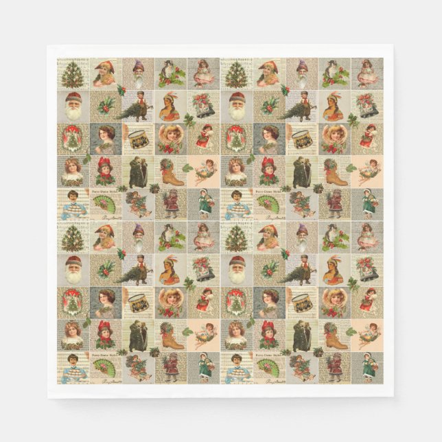 Vintage Christmas Luncheon Paper Napkins (Front)