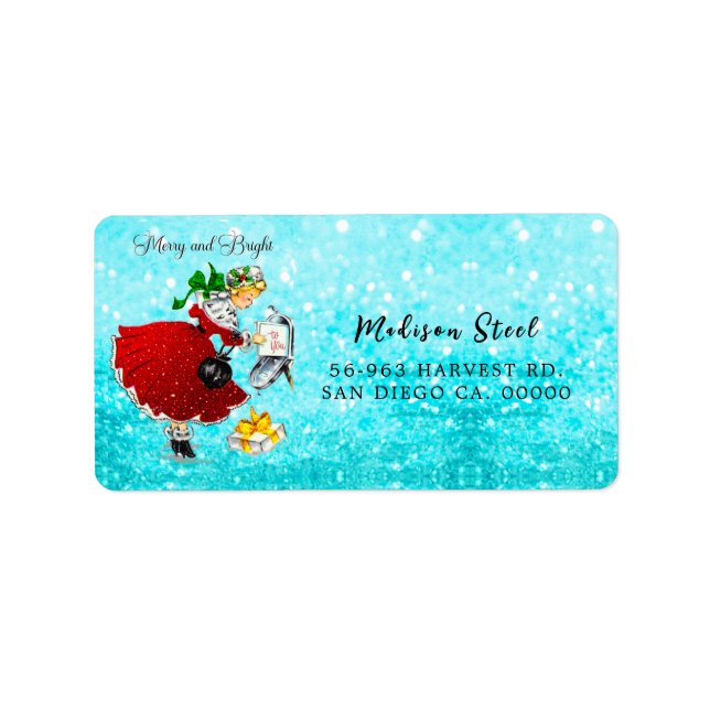 Vintage Christmas mail box red glitter girl Label (Front)