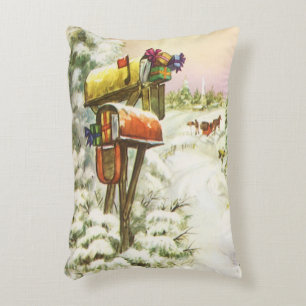 Vintage Christmas, Mailboxes in Winter Landscape Accent Pillow