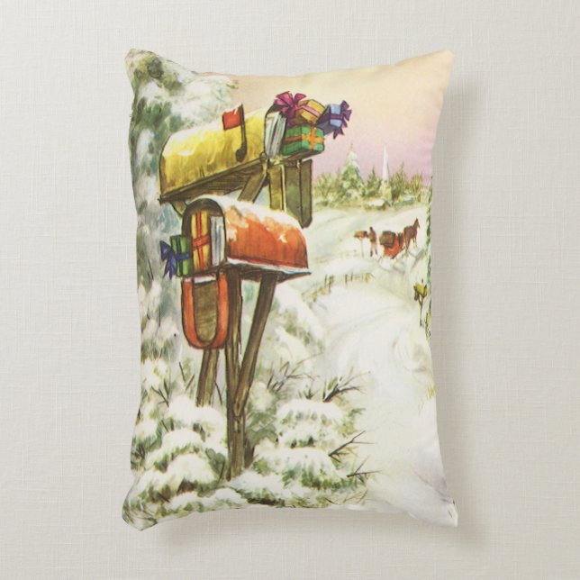 Vintage Christmas, Mailboxes in Winter Landscape  Accent Pillow (Front(Vertical))