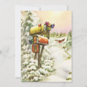Vintage Christmas, Mailboxes in Winter Landscape  Invitation