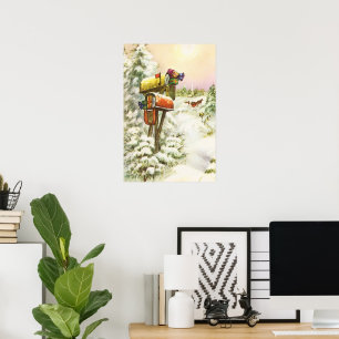 Vintage Christmas, Mailboxes in Winter Landscape Poster