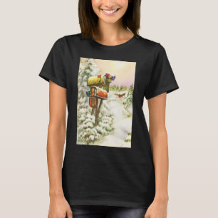 Vintage Christmas, Mailboxes in Winter Landscape  T-Shirt