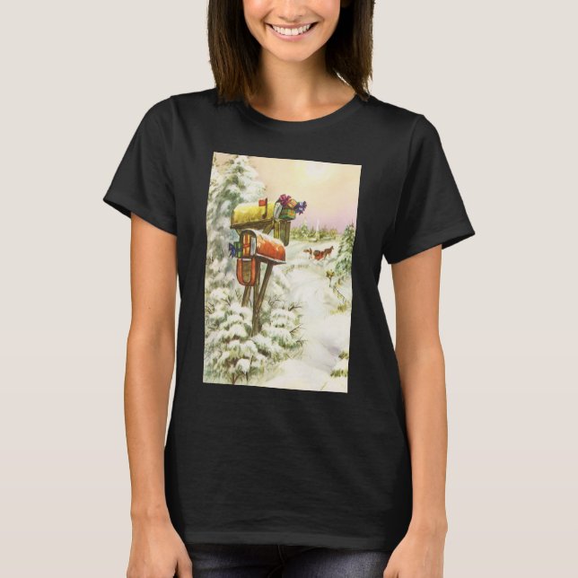 Vintage Christmas, Mailboxes in Winter Landscape  T-Shirt (Front)