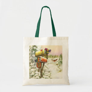 Vintage Christmas, Mailboxes in Winter Landscape Tote Bag