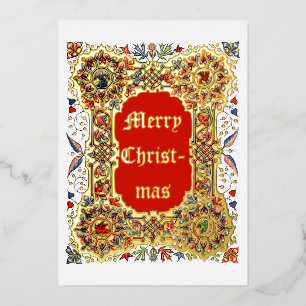 Vintage Christmas Medieval  Illuminated Style Foil Holiday Card