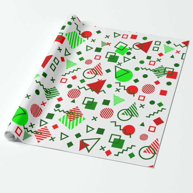 vintage christmas memphis 1990s white wrapping paper (Unrolled)