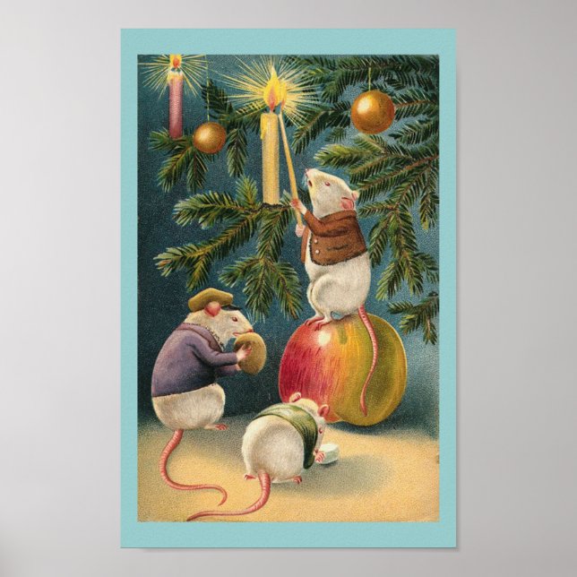Vintage Christmas Mice Poster (Front)