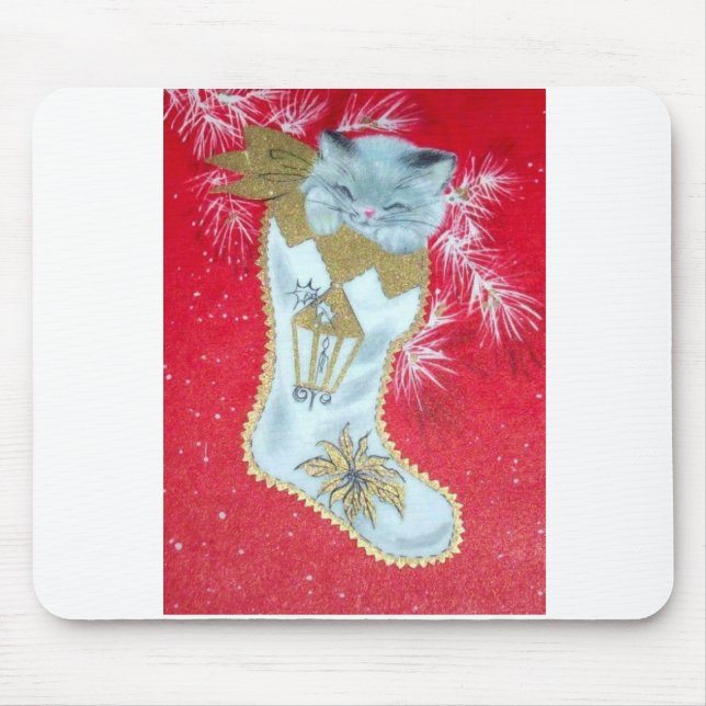 Vintage Christmas Mid Century Pastel Kitten Mouse Pad (Front)