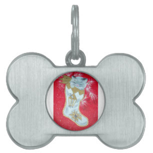 Vintage Christmas Mid Century Pastel Kitten Pet ID Tag