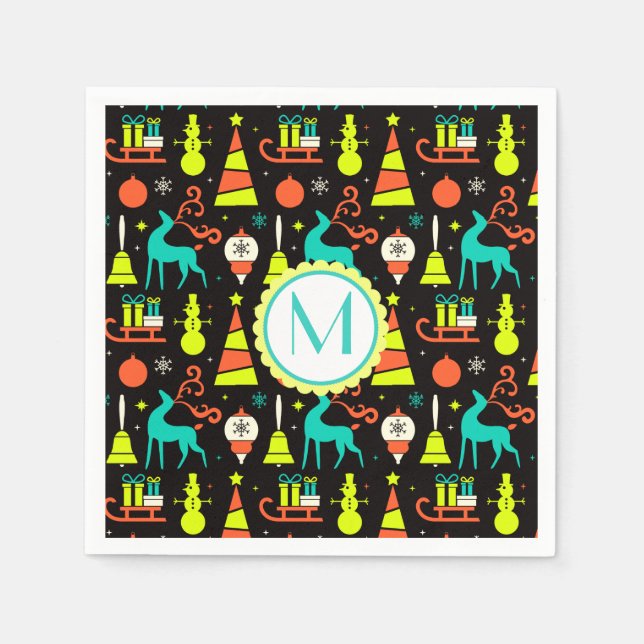 vintage christmas mid century retro napkins (Front)