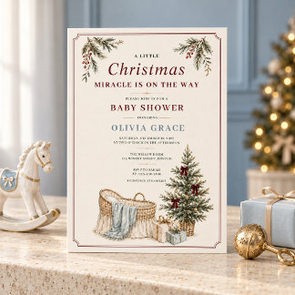 Vintage Christmas Miracle Baby Shower Invitation