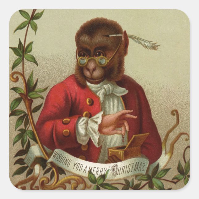 Vintage Christmas Monkey Square Sticker (Front)