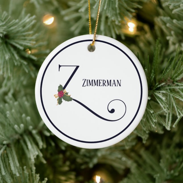 Vintage Christmas Monogram Initial Z Ceramic Ornament (Tree)