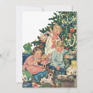Vintage Christmas Morning, Children Opening Gifts Holiday Card