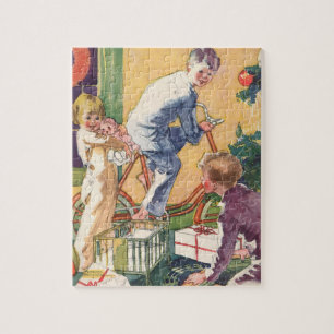 Vintage Christmas Morning, Children with Presents Jigsaw Puzzle