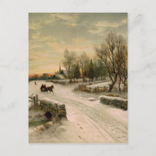 Vintage Christmas Morning Sleigh Ride Holiday Postcard