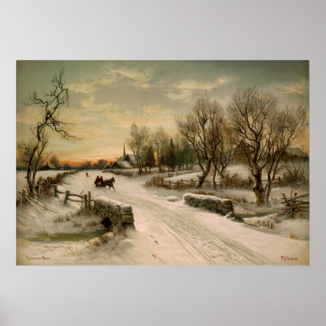 Vintage Christmas Morning Sleigh Ride Poster (Front)