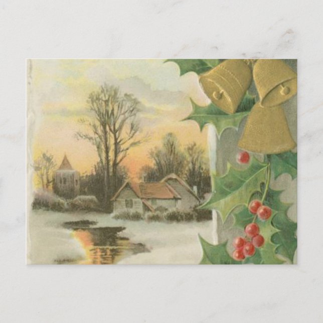 Vintage Christmas Morning Winter Scenery Holiday Postcard (Front)