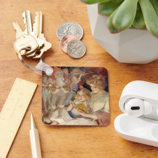 Vintage Christmas, Mother Reading Bedtime Story Keychain (Desk)