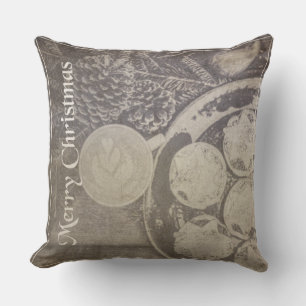 Vintage Christmas Motif with Cookies and Coffee Throw Pillow