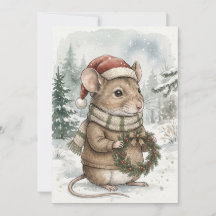 Vintage Christmas Mouse Holiday Woodland Forest