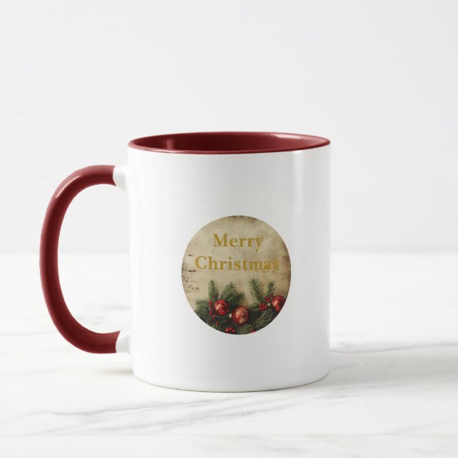 Vintage Christmas Mug – Classic Red & Green Cup (Left)