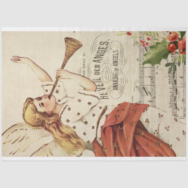Vintage Christmas Music Angel Decoupage Tissue Paper (Front)