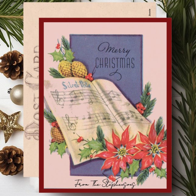 Vintage Christmas music custom name Holiday Postcard (Creator Uploaded)