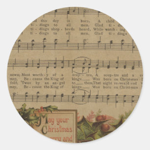 Vintage Christmas Music Sheet Holiday Classic Round Sticker