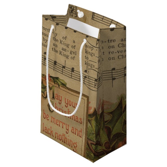 Vintage Christmas Music Sheet Holiday Small Gift Bag (Front Angled)