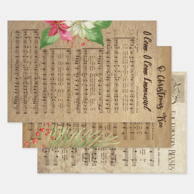 Vintage Christmas Music  Wrapping Paper Sheets (Set)