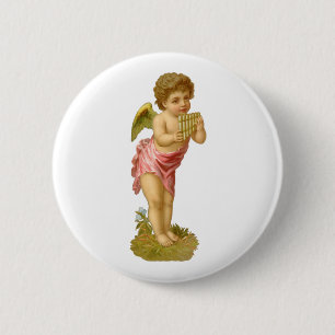 Vintage Christmas, Musician Angel with Pan Pipes 2 Inch Round Button