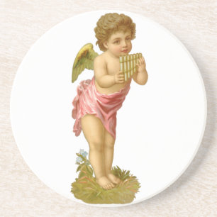 Vintage Christmas, Musician Angel with Pan Pipes Coaster