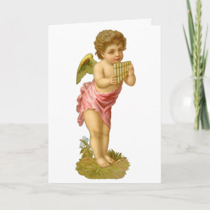 Vintage Christmas, Musician Angel with Pan Pipes Holiday Card