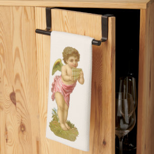 Vintage Christmas, Musician Angel with Pan Pipes Kitchen Towel