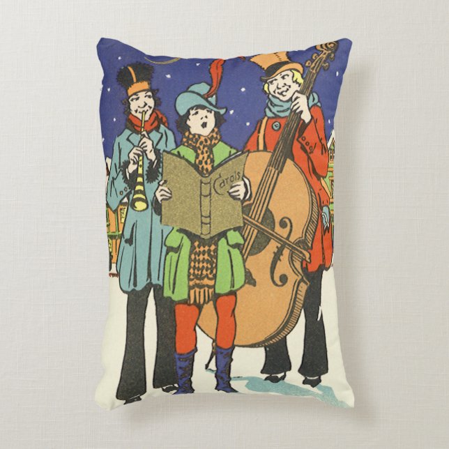 Vintage Christmas, Musicians Caroling with Music Accent Pillow (Front(Vertical))