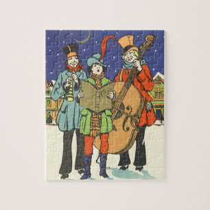 Vintage Christmas, Musicians Caroling with Music Jigsaw Puzzle